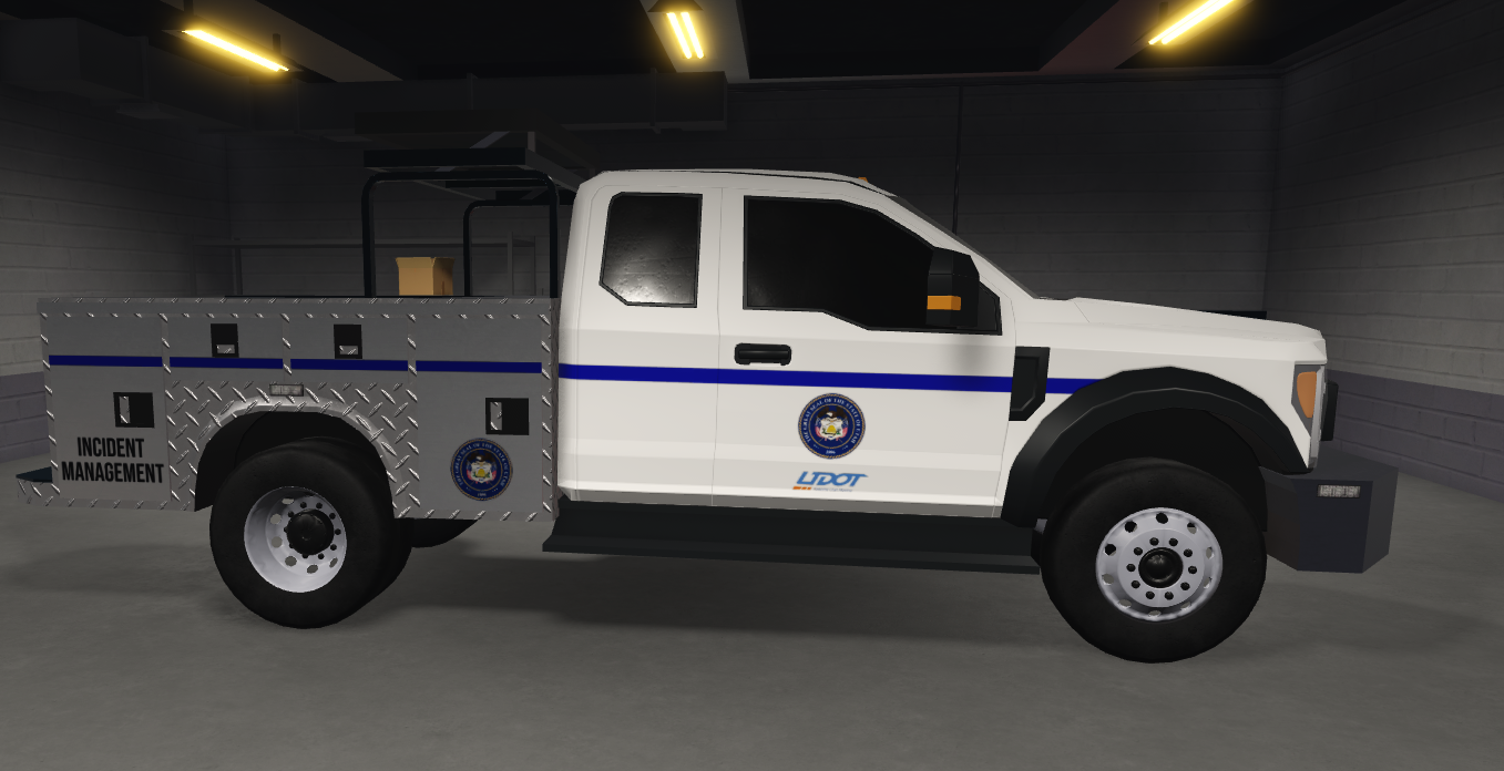 UDOT incident management truck with white and blue department colors